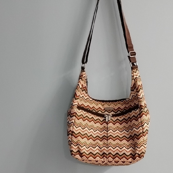 Baggallini Handbags - Baggallini Chevron-Pattern Shoulder Hobo Bag in Brown